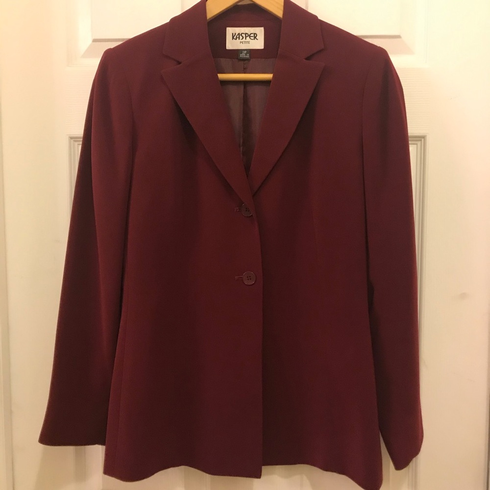 Kasper Petite Red Burgundy 2P Blazer Suit Jacket
